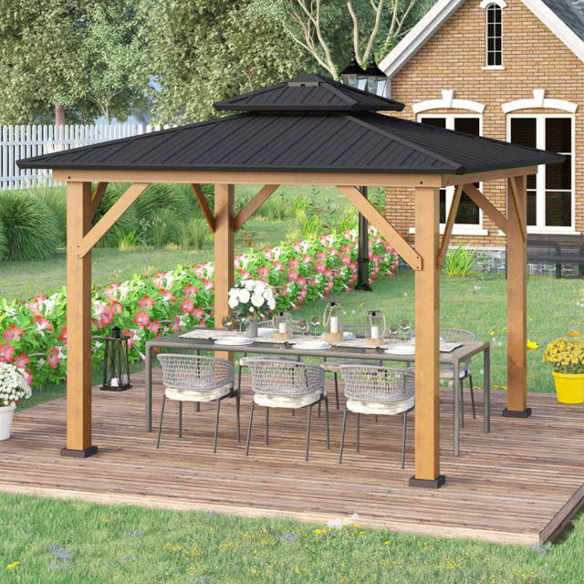 Outsunny 3.4 x 3.4cm 2-Tier Black Wood Frame Hardtop Gazebo - Size: 3.5 x 3.5m - Wilko - image 1