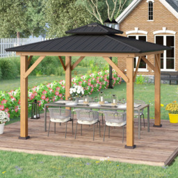 Outsunny 3.4 x 3.4cm 2-Tier Black Wood Frame Hardtop Gazebo - Size: 3.5 x 3.5m - Wilko - thumbnail 1