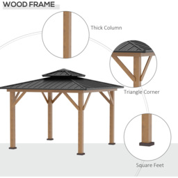 Outsunny 3.4 x 3.4cm 2-Tier Black Wood Frame Hardtop Gazebo - Size: 3.5 x 3.5m - Wilko - thumbnail 7