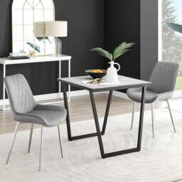 Furniturebox Copeland Cesano Marble Effect 2 Seater Dining Set White Grey and Chrome - Wilko - thumbnail 1