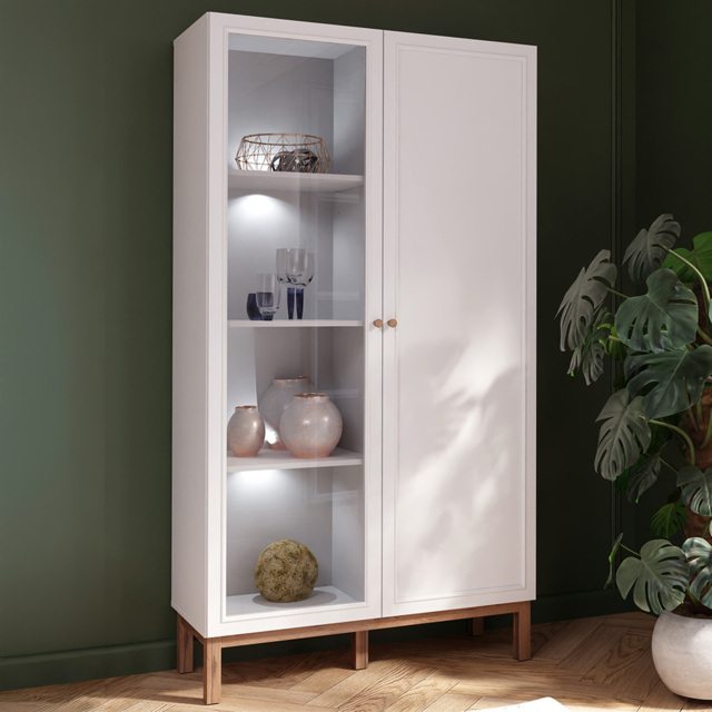 Florence Wensley 2 Door Light Grey and Oak Glass Display Cabinet with LED Lighting - Size: 184.6 x 99.9 x 41.7cm - Multi - Furniture To Go - Wilko - image 1