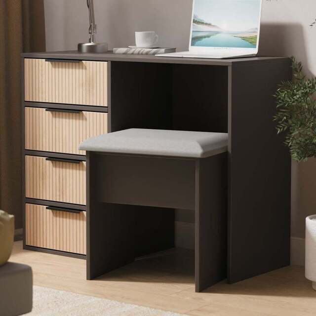 Crowndale Hong Kong 4 Drawer Slatt Effect and Graphite Vanity Dressing Table Ready Assembled - Slatt Effect & Graphite - Wilko - image 1