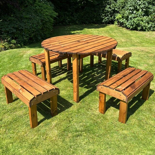 Charles Taylor Knights 4 Seater Round Garden Dining Bench Set - Brown - Wilko - image 1