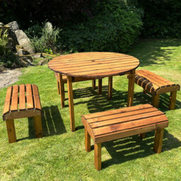Charles Taylor Knights 4 Seater Round Garden Dining Bench Set - Brown - Wilko - thumbnail 3