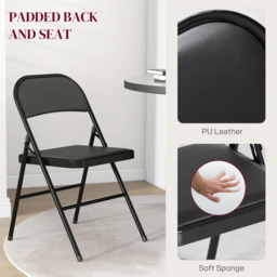 HOMCOM Set of 2 Black Metal Frame Foldable Padded Chairs with Cushioned Seat - Wilko - thumbnail 7