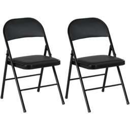 HOMCOM Set of 2 Black Metal Frame Foldable Padded Chairs with Cushioned Seat - Wilko - thumbnail 3