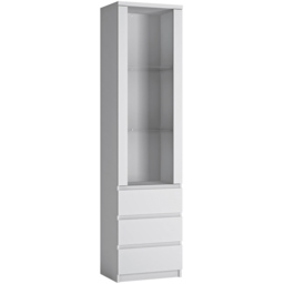 Florence Fribo Single Door 3 Drawer White Tall Narrow Display Cabinet - Size: 40 x 50 x 200cm - Wilko - thumbnail 3