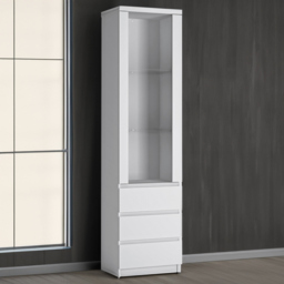 Florence Fribo Single Door 3 Drawer White Tall Narrow Display Cabinet - Size: 40 x 50 x 200cm - Wilko