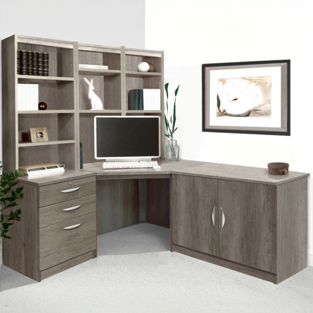 R White Cabinets SET-19-IN-GN Corner Desk Drawer Unit and Hutch Bookcase Home Office Furniture Set - Size: 182 x 179 x 142cm - Grey - Wilko - image 1