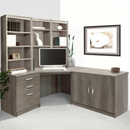 R White Cabinets SET-19-IN-GN Corner Desk Drawer Unit and Hutch Bookcase Home Office Furniture Set - Size: 182 x 179 x 142cm - Grey - Wilko