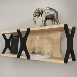 Decorotika Seza Single Shelf Oak and Black Practical Wall Mount Shelf - Size: 21.4 x 72 x 17.5cm - Multi - Wilko