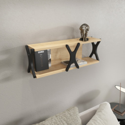 Decorotika Seza Single Shelf Oak and Black Practical Wall Mount Shelf - Size: 21.4 x 72 x 17.5cm - Multi - Wilko - thumbnail 5