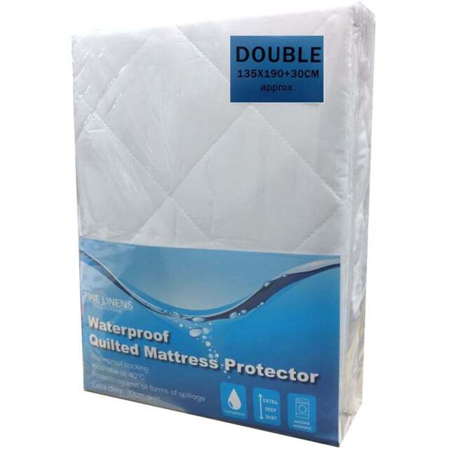 Fine Linens Double Extra Deep Waterproof Quilted Mattress Protector - White - Wilko - image 1