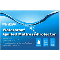 Fine Linens Double Extra Deep Waterproof Quilted Mattress Protector - White - Wilko - thumbnail 5