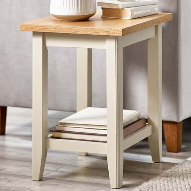 Furniturebox Isolde Wooden Cream and Oak Veneer Side Table - Size: 40 x 50 x 56cm - Brown - Wilko - image 1