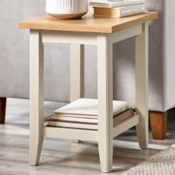 Furniturebox Isolde Wooden Cream and Oak Veneer Side Table - Size: 40 x 50 x 56cm - Brown - Wilko - thumbnail 1