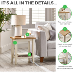 Furniturebox Isolde Wooden Cream and Oak Veneer Side Table - Size: 40 x 50 x 56cm - Brown - Wilko - thumbnail 7