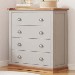 Bomporto 4 Drawer Light Grey Chest of Drawers with Chrome Cup Handles - Wilko