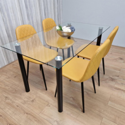 Kosy Koala 6 Seater Glass and Faux Leather Dining Set White and Mustard - Size: 4 Seater - Multi - Portland - Wilko - thumbnail 6
