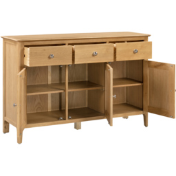 Julian Bowen Cotswold 3 Door 3 Drawer Oak Sideboard - Size: 45 x 135 x 90cm - Brown - Wilko - thumbnail 6