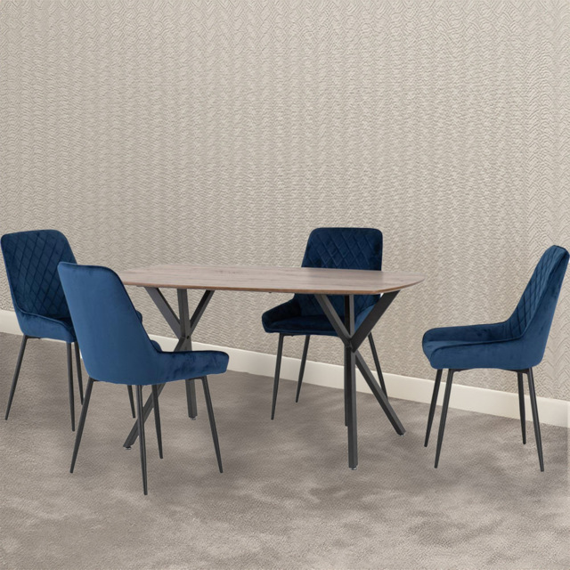 Seconique Athens Avery 4 Seater Dining Set Oak and Sapphire Blue - Brown - Wilko - image 1