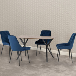 Seconique Athens Avery 4 Seater Dining Set Oak and Sapphire Blue - Brown - Wilko