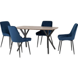 Seconique Athens Avery 4 Seater Dining Set Oak and Sapphire Blue - Brown - Wilko - thumbnail 3