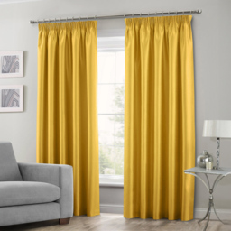 Intimates Faux Silk Ochre Curtains 168 x 189cm - Size: W 168 x D 189cm - Yellow - Wilko