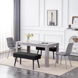 Portland 4 Seater Velvet Wooden Dining Set with Bench Grey and Black - Multi - Wilko - thumbnail 6