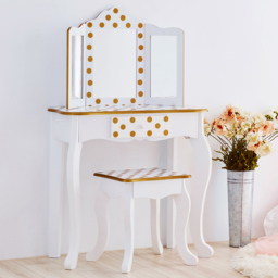 Teamson Kids Fashion White and Gold Polka Dot Prints Gisele Play Vanity Set - Size: 99.7 x 29.8 x 59.7cm - Wilko