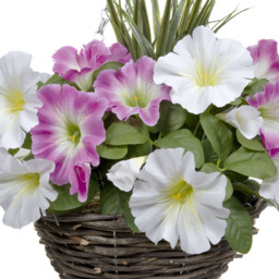 GreenBrokers Artificial Pink and White Petunias Round Rattan Hanging Plant Baskets 2 Pack - Size: 25 x 50 x 36cm - Multi - Wilko - thumbnail 3