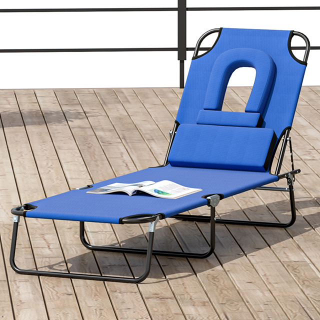 Outsunny Blue Foldable Sun Lounger with Reading Hole - Size: 1 Seater - Wilko - image 1