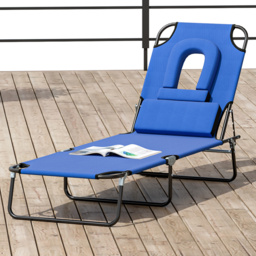 Outsunny Blue Foldable Sun Lounger with Reading Hole - Size: 1 Seater - Wilko - thumbnail 1