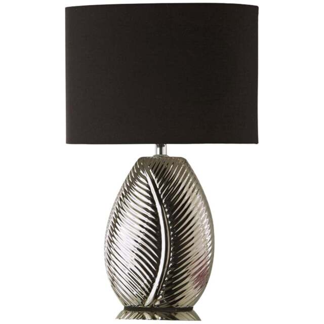 Kliving Amari Black Cotton Shade Silver Mirror Electroplate Leaf Design Table Lamp - Size: 40 x 26 x 15cm - Wilko - image 1