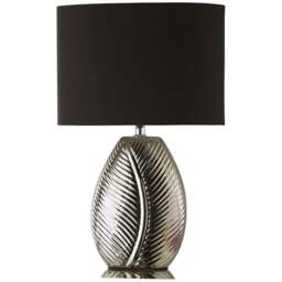 Kliving Amari Black Cotton Shade Silver Mirror Electroplate Leaf Design Table Lamp - Size: 40 x 26 x 15cm - Wilko - thumbnail 1
