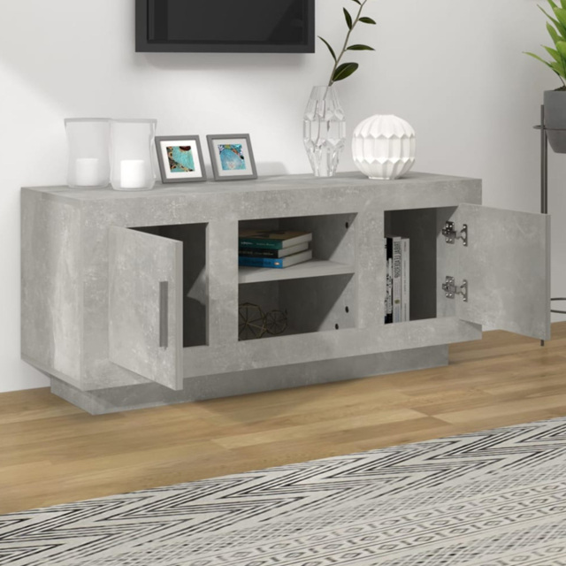 vidaXL 2 Door 2 Shelf Concrete Grey TV Cabinet - Size: 45 x 102 x 35cm - Wilko - image 1