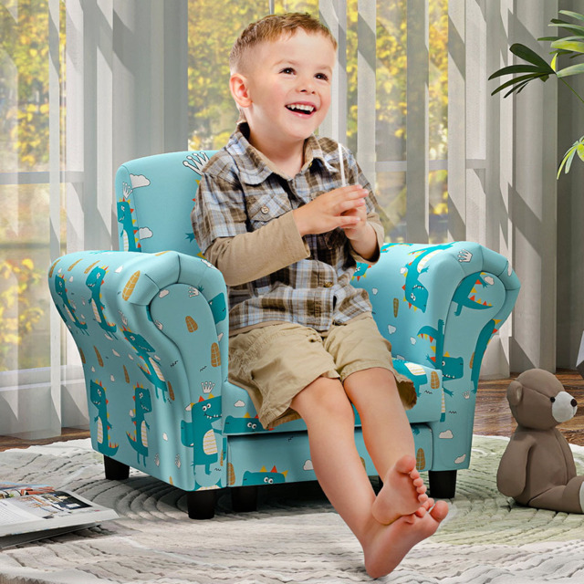 AIYAPLAY Blue Dinosaur Design Kids Armchair with Footrest - Wilko - image 1