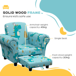 AIYAPLAY Blue Dinosaur Design Kids Armchair with Footrest - Wilko - thumbnail 7
