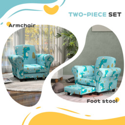 AIYAPLAY Blue Dinosaur Design Kids Armchair with Footrest - Wilko - thumbnail 6