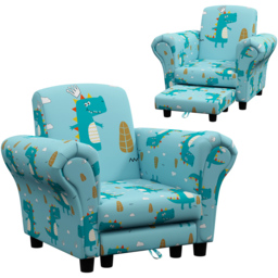 AIYAPLAY Blue Dinosaur Design Kids Armchair with Footrest - Wilko - thumbnail 3