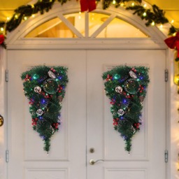 Living and Home Teardrop Christmas Swag with Lights - Size: 60 x 20 x 10cm - Green - Wilko - thumbnail 6