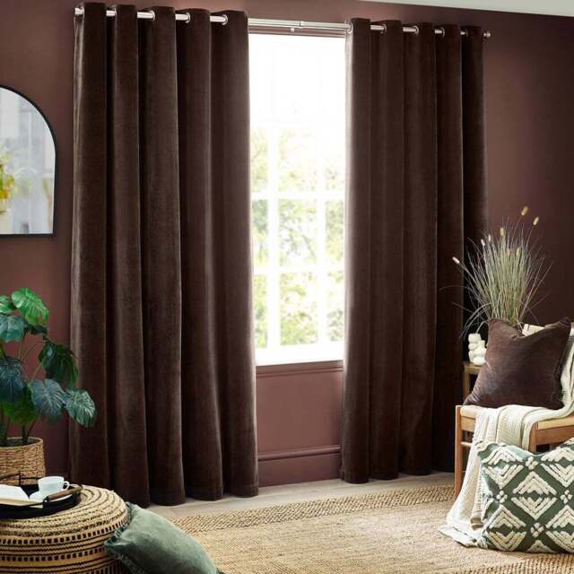 Yard Brown Heavy Chenille Velvet Eyelet Curtain 168 x 183cm - Size: W 183 x D 168cm - Yard Living - Wilko - image 1