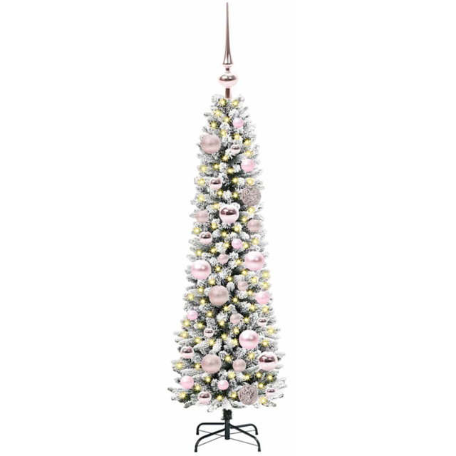 vidaXL Pre-Lit Warm White LED and Pink Baubles White Artificial Christmas Tree with Stand 3.9ft - Wilko - image 1
