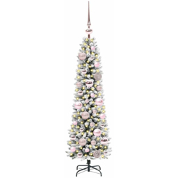 vidaXL Pre-Lit Warm White LED and Pink Baubles White Artificial Christmas Tree with Stand 3.9ft - Wilko