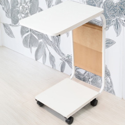Living and Home White C-Shape Side Table with Lockable Castors - Size: 61 x 40 x 30cm - Wilko