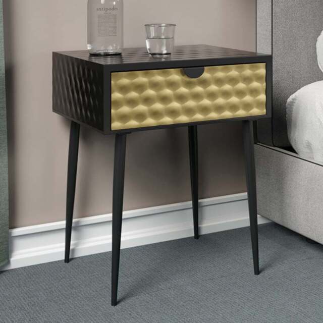 Core Products Jupiter Single Drawer Gold and Black Metal Bedside Cabinet - Wilko - image 1