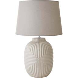 ValueLights Harrison Tapered Shade Grey Geo Ribbed Pattern Gloss Large LED Table Lamp - Size: 56 x 35 x 35cm - Wilko