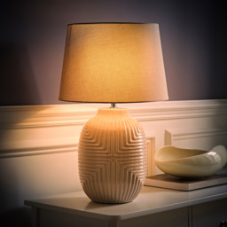 ValueLights Harrison Tapered Shade Grey Geo Ribbed Pattern Gloss Large LED Table Lamp - Size: 56 x 35 x 35cm - Wilko - thumbnail 7
