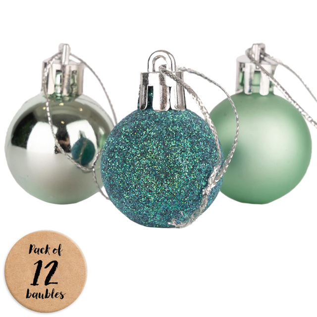 Shatchi 3cm Turquoise Shatterproof Christmas Baubles 12 Pack - Blue - Wilko - image 1