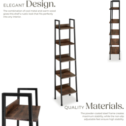 tectake 5 Shelf Dark Wood Shelving Unit 31.5 x 35.5 x 170.5cm - Brown - Wilko - thumbnail 4